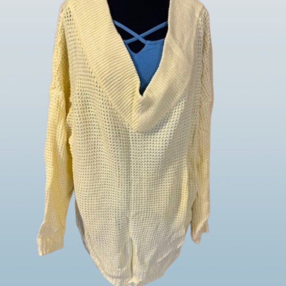 Yellow Oversized V Neck Waffle Sweater 4236 NWT Boutique - Picture 5 of 11